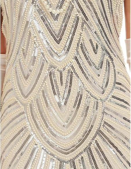 Robe Charleston luxe femme beige et doré - Franges et paillettes