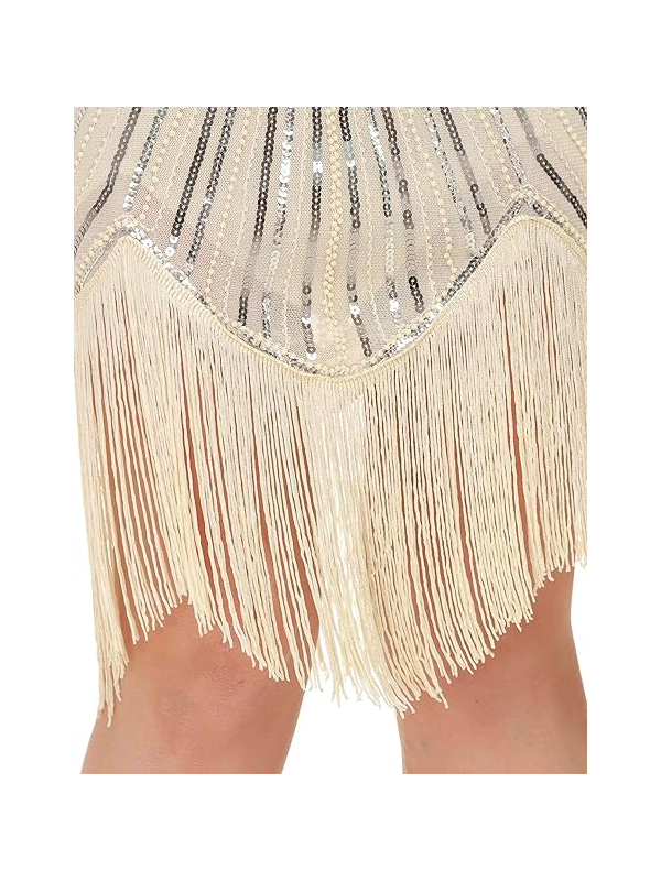 Robe Charleston luxe femme beige et doré - Franges et paillettes