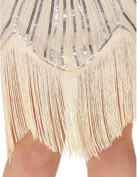 Robe Charleston luxe femme beige et doré - Franges et paillettes