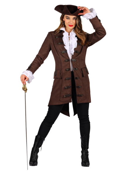 Manteau de Pirate Authentique pour Femme : Élégance et Confort en Imitation Daim Marron pour Vos Soirées Thématiques