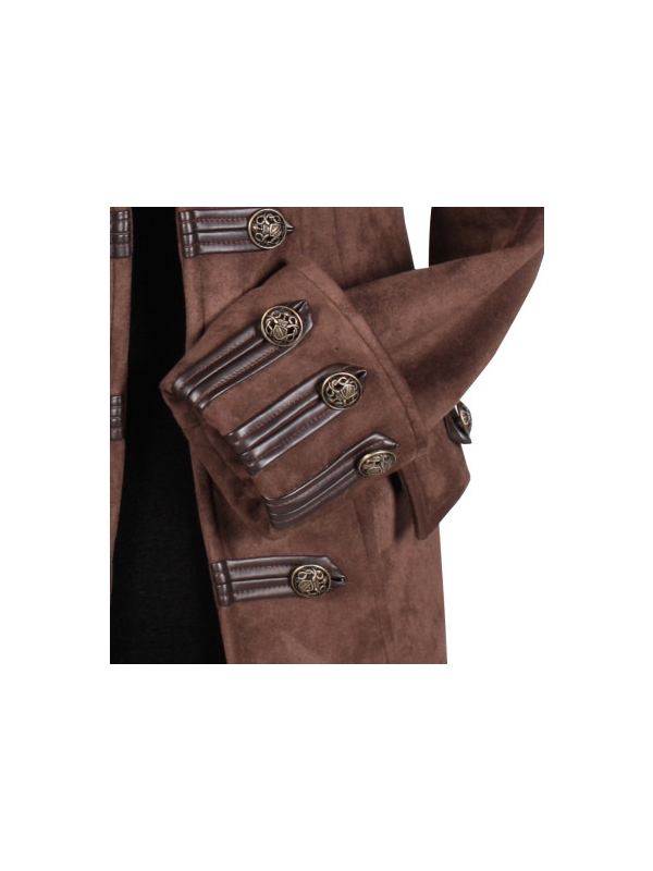 Manteau de Pirate Authentique pour Femme : Élégance et Confort en Imitation Daim Marron pour Vos Soirées Thématiques