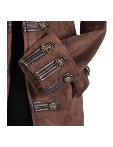 Manteau de Pirate Authentique pour Femme : Élégance et Confort en Imitation Daim Marron pour Vos Soirées Thématiques