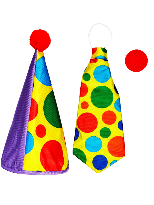 Set Accessoires de clown pour adulte : Chapeau, cravate géante et nez rouge