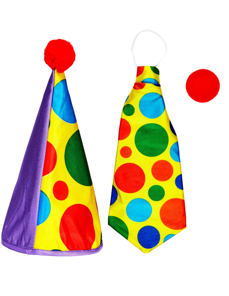 Set Accessoires de clown pour adulte : Chapeau, cravate géante et nez rouge