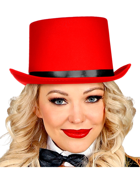 Chapeau Haut de Forme Rouge pour Adulte : Cirque, Carnaval, Victorien