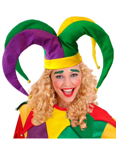 Chapeau de Fou du Roi Multicolore pour Adulte avec des Clochettes