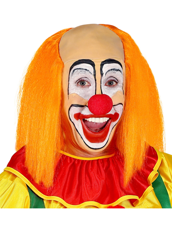Perruque de Clown avec Calotte de Calvitie - Cheveux Mi-longs Orange