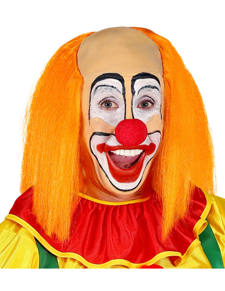 Perruque de Clown avec Calotte de Calvitie - Cheveux Mi-longs Orange