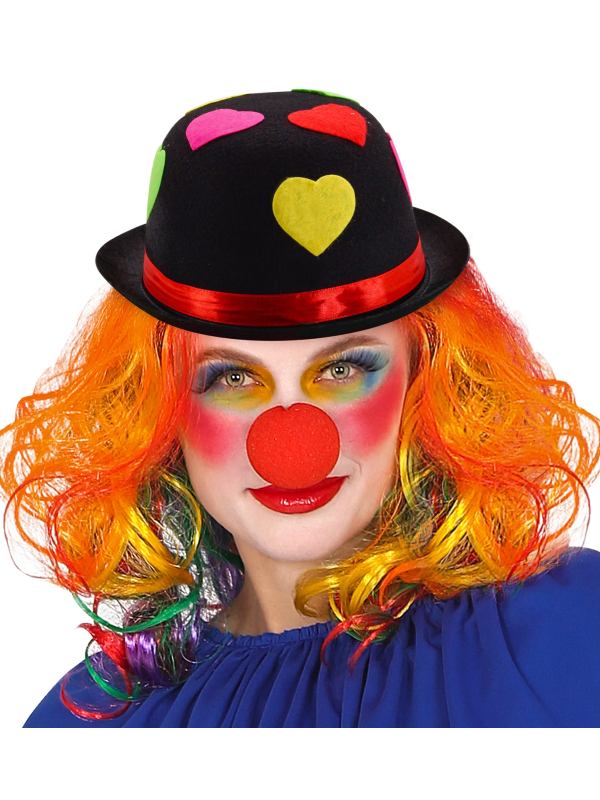 Chapeau melon noir avec cœurs multicolores : Clown, Carnaval