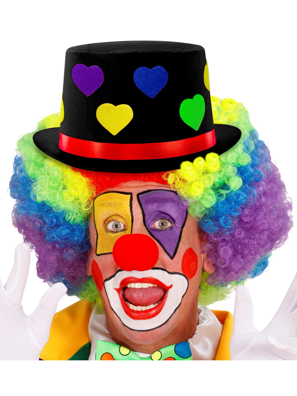 Chapeau Haut de Forme Noir avec Cœurs Multicolores