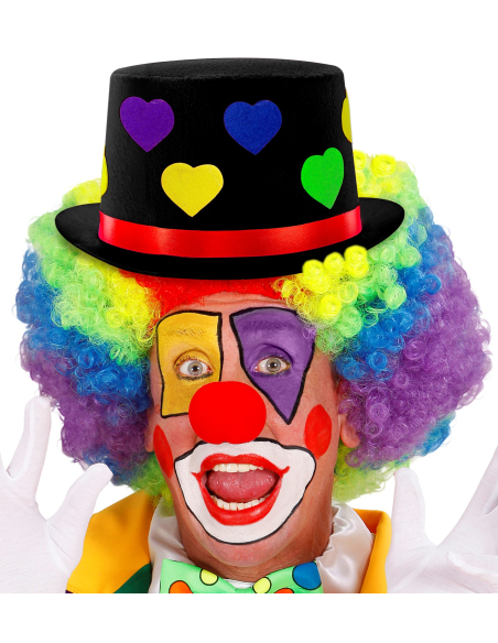 Chapeau Haut de Forme Noir avec Cœurs Multicolores