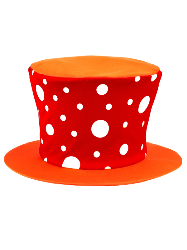 Chapeau Haut de forme rouge à pois blancs : Clown, Cirque, Carnaval
