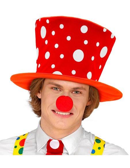Chapeau Haut de forme rouge à pois blancs : Clown, Cirque, Carnaval