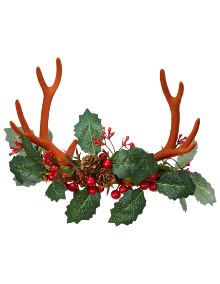 Cornes de renne de Noël avec feuilles de houx et pommes de pin