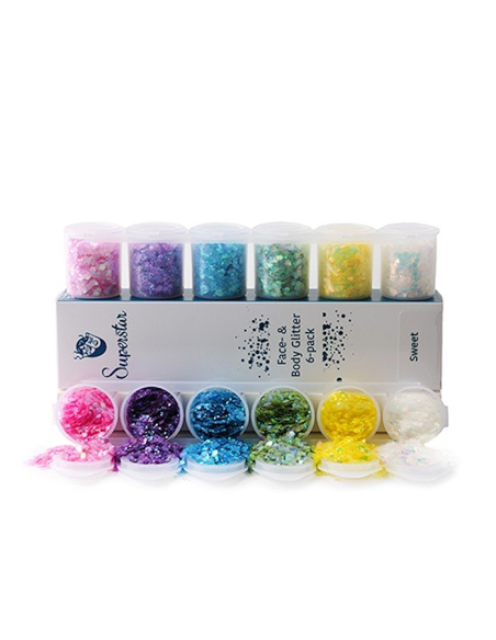Lot de 6 paillettes épaisses  pour maquillage couleurs bonbons, 130 ml