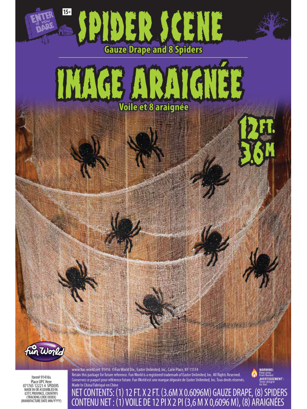 Rideau Voile Halloween avec Araignées Noires - Décoration Murale Effrayante