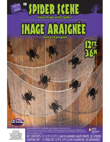 Rideau Voile Halloween avec Araignées Noires - Décoration Murale Effrayante