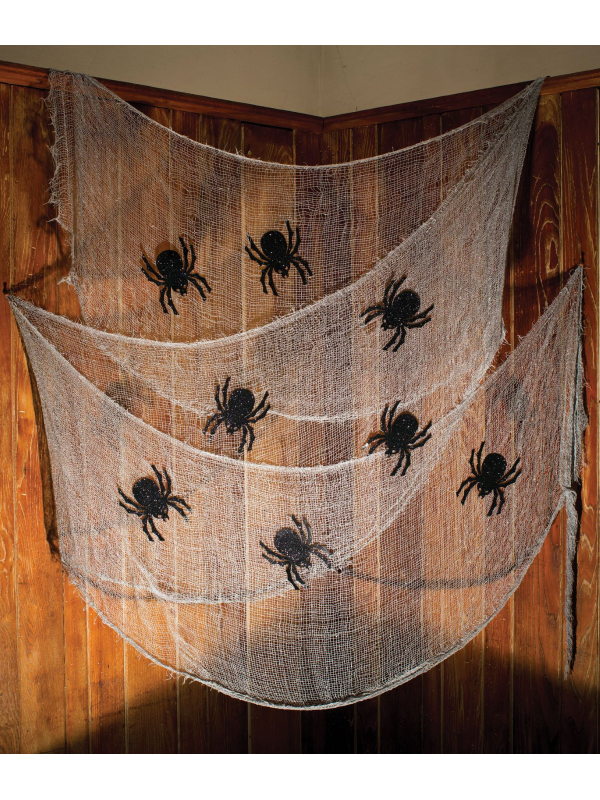 Rideau Voile Halloween avec Araignées Noires - Décoration Murale Effrayante