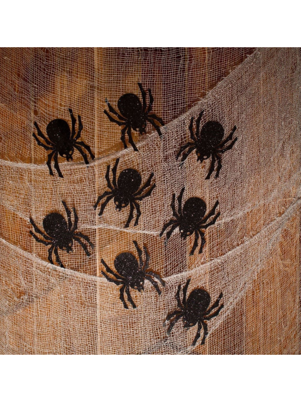 Rideau Voile Halloween avec Araignées Noires - Décoration Murale Effrayante