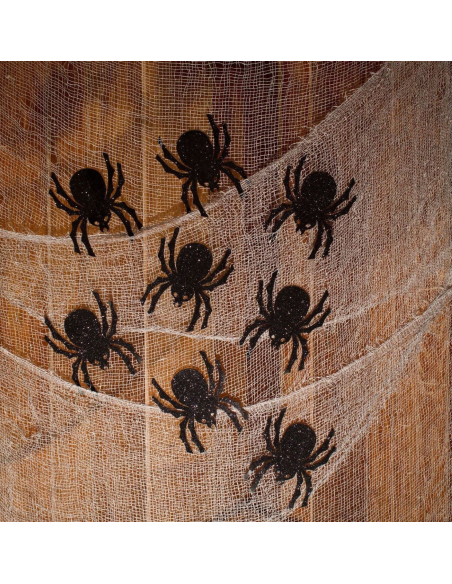 Rideau Voile Halloween avec Araignées Noires - Décoration Murale Effrayante