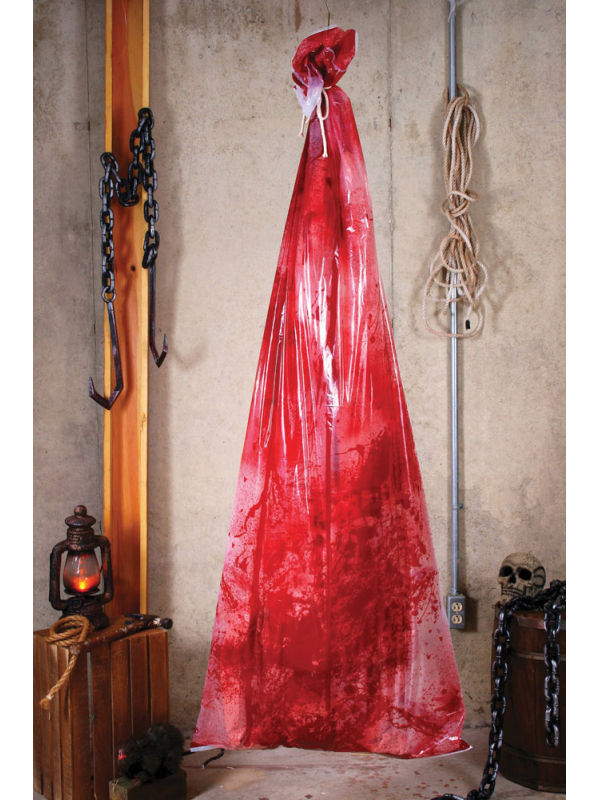 Corps ensanglanté dans un sac 1.8m : Décoration terrifiante Halloween