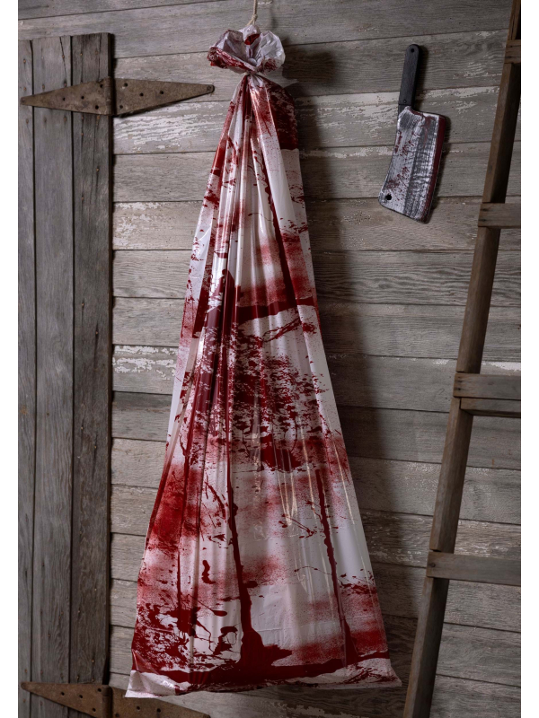 Corps ensanglanté dans un sac 1.8m : Décoration terrifiante Halloween