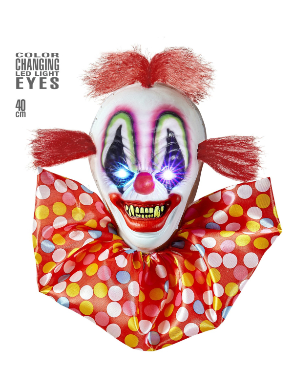 Décoration Halloween tête de clown horrible avec yeux LED