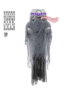 Décoration Halloween : Faucheur Animé 100 cm avec Tête Tournante