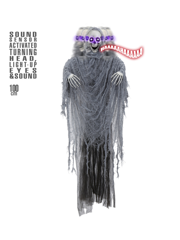 Décoration Halloween : Faucheur Animé 100 cm avec Tête Tournante