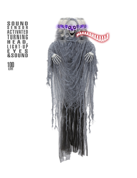 Décoration Halloween : Faucheur Animé 100 cm avec Tête Tournante