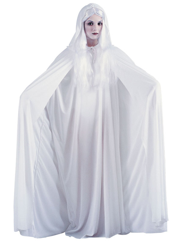 Cape à capuche 173 cm blanche : Incarnez la Dame Blanche pour Halloween