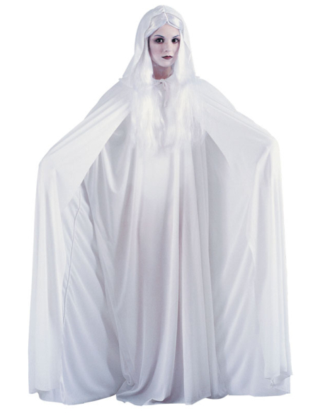 Cape à capuche 173 cm blanche : Incarnez la Dame Blanche pour Halloween