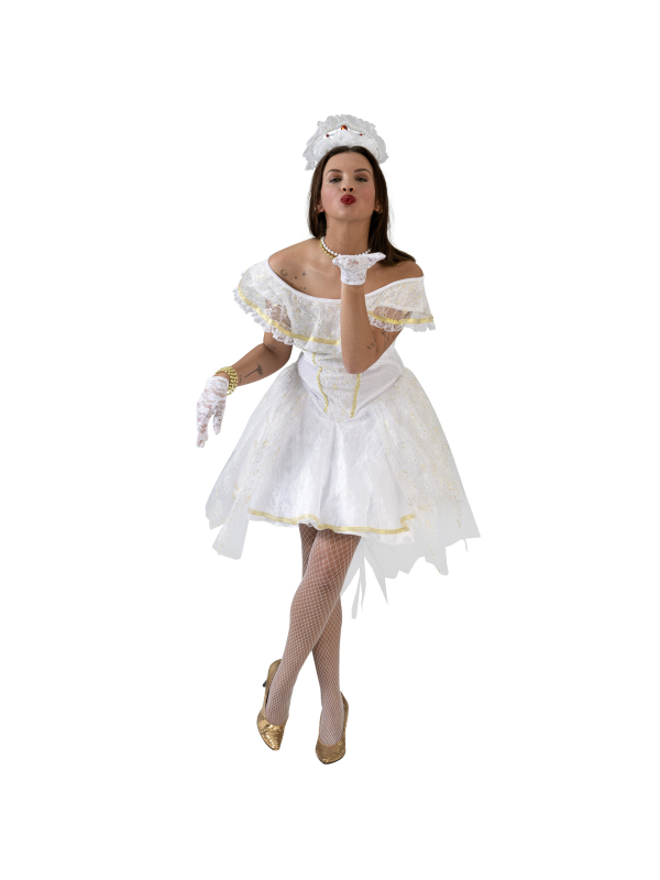 Robe de Mariée Blanche avec Détails Dorés - Halloween et Cosplay