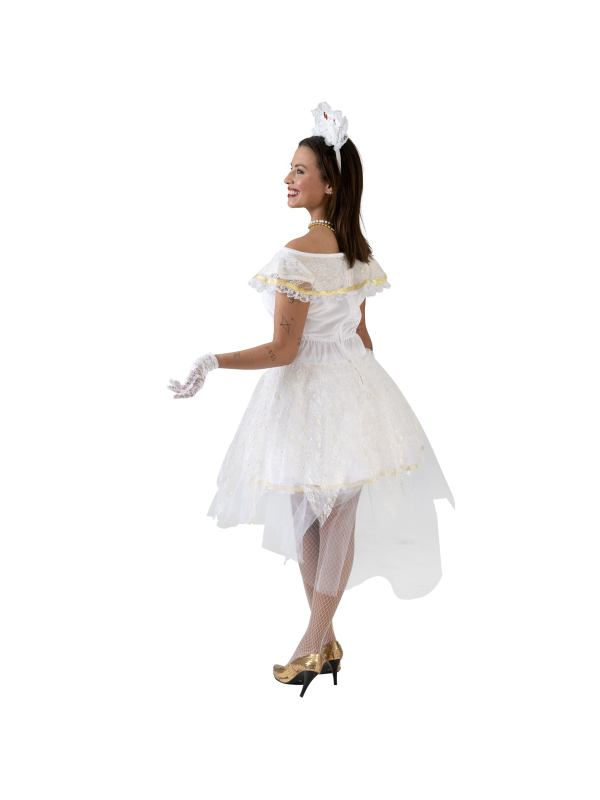 Robe de Mariée Blanche avec Détails Dorés - Halloween et Cosplay