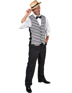 Gilet Rayé Noir et Blanc pour Homme – Style Vintage Belle Époque