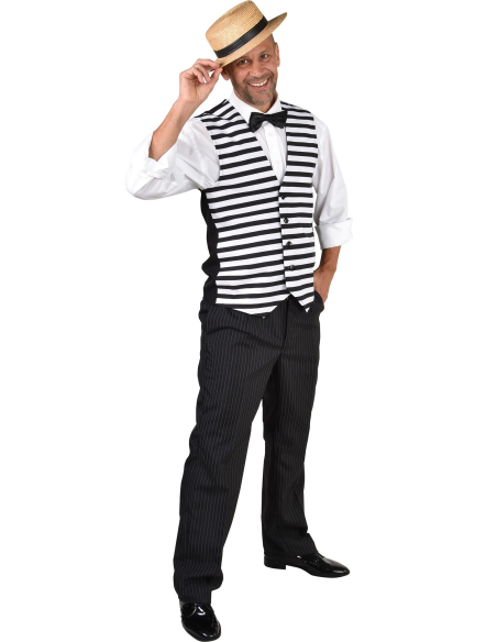 Gilet Rayé Noir et Blanc pour Homme – Style Vintage Belle Époque
