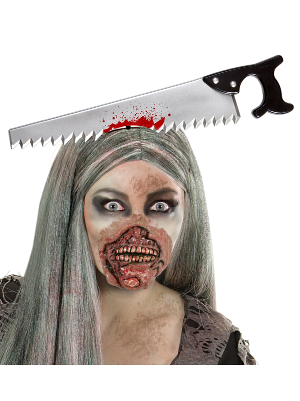 Serre-tête Scie à travers la tête : Accessoire Halloween Effrayant et Réaliste