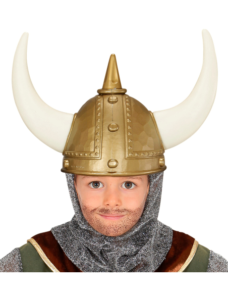 Casque de Viking Doré pour Enfant avec Cornes - Déguisement Idéal pour Vikings, Celtiques et Gaulois