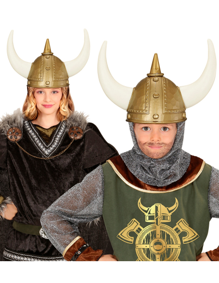 Casque de Viking Doré pour Enfant avec Cornes - Déguisement Idéal pour Vikings, Celtiques et Gaulois