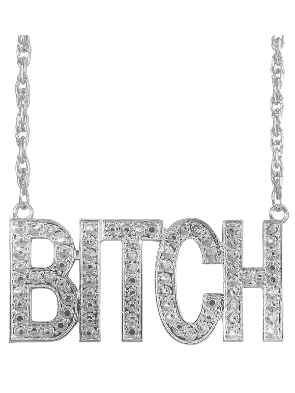 Collier Garce en Argenté avec Pendentif Strass "Bitch"
