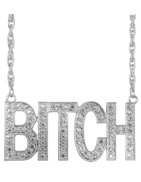 Collier Garce en Argenté avec Pendentif Strass "Bitch"