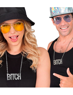 Collier Garce en Argenté avec Pendentif Strass "Bitch" 2