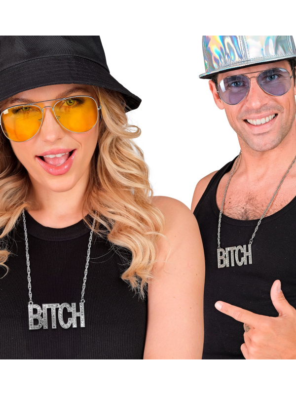 Collier Garce en Argenté avec Pendentif Strass "Bitch"