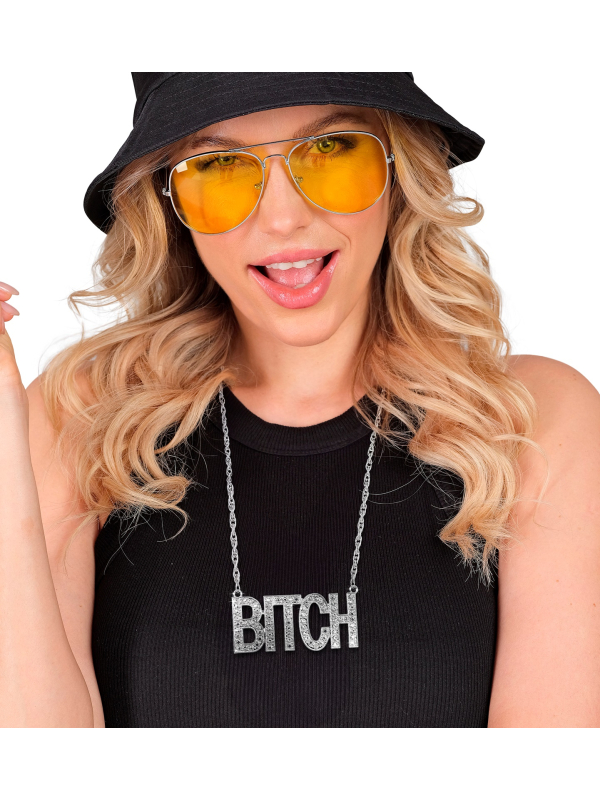 Collier Garce en Argenté avec Pendentif Strass "Bitch"