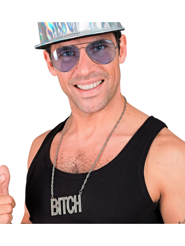 Collier Garce en Argenté avec Pendentif Strass "Bitch"