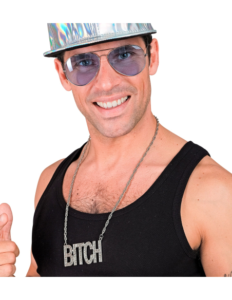 Collier Garce en Argenté avec Pendentif Strass "Bitch"