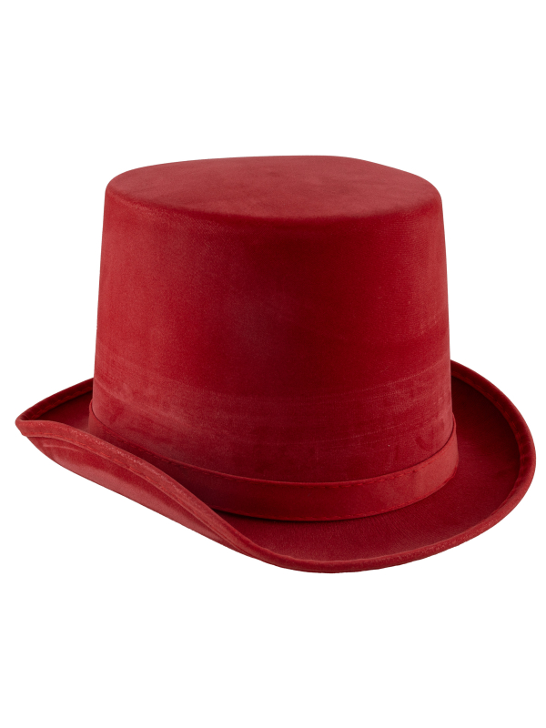 Chapeau Haut de forme rouge pour adulte aspect cuir - Taille 60 cm