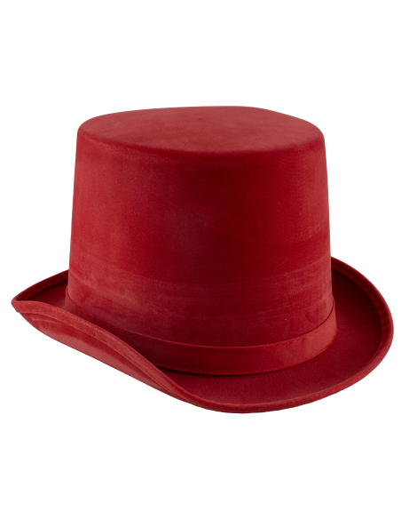 Chapeau Haut de forme rouge pour adulte aspect cuir - Taille 60 cm