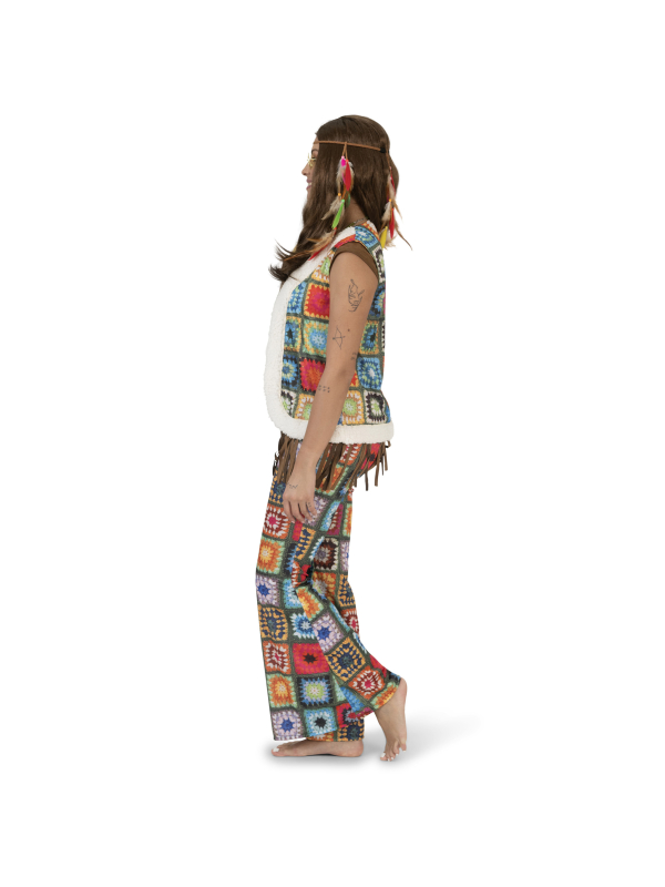 Gilet Hippie Femme Vintage Patchwork avec Bordures en Fausse Fourrure - Style Bohème
