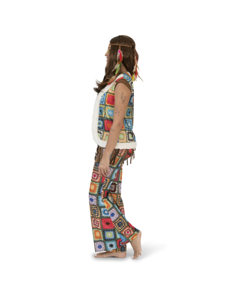 Gilet Hippie Femme Vintage Patchwork avec Bordures en Fausse Fourrure - Style Bohème